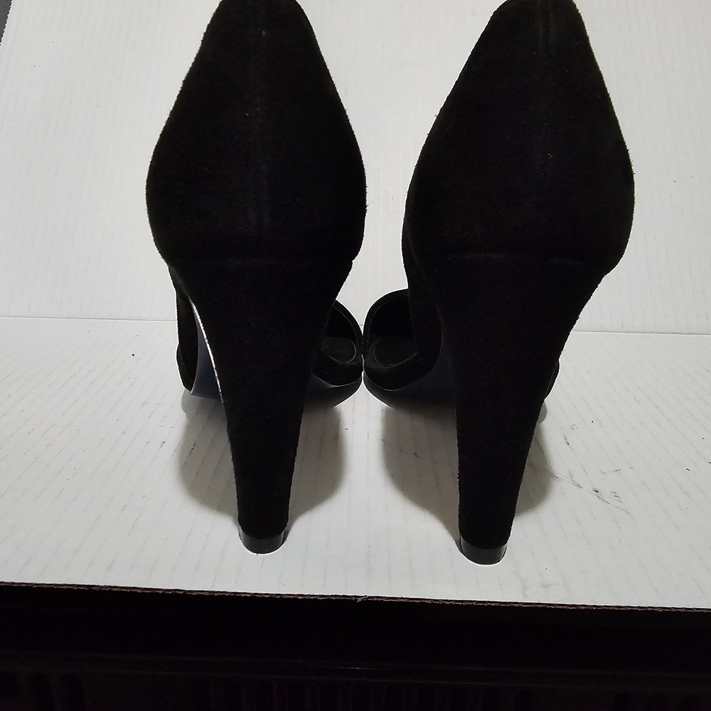Rebecca Minkoff Black Suede D'Orsay Women's Pumps Gold Tone Heel Sz 8.5 Shoes - Picture 8 of 13